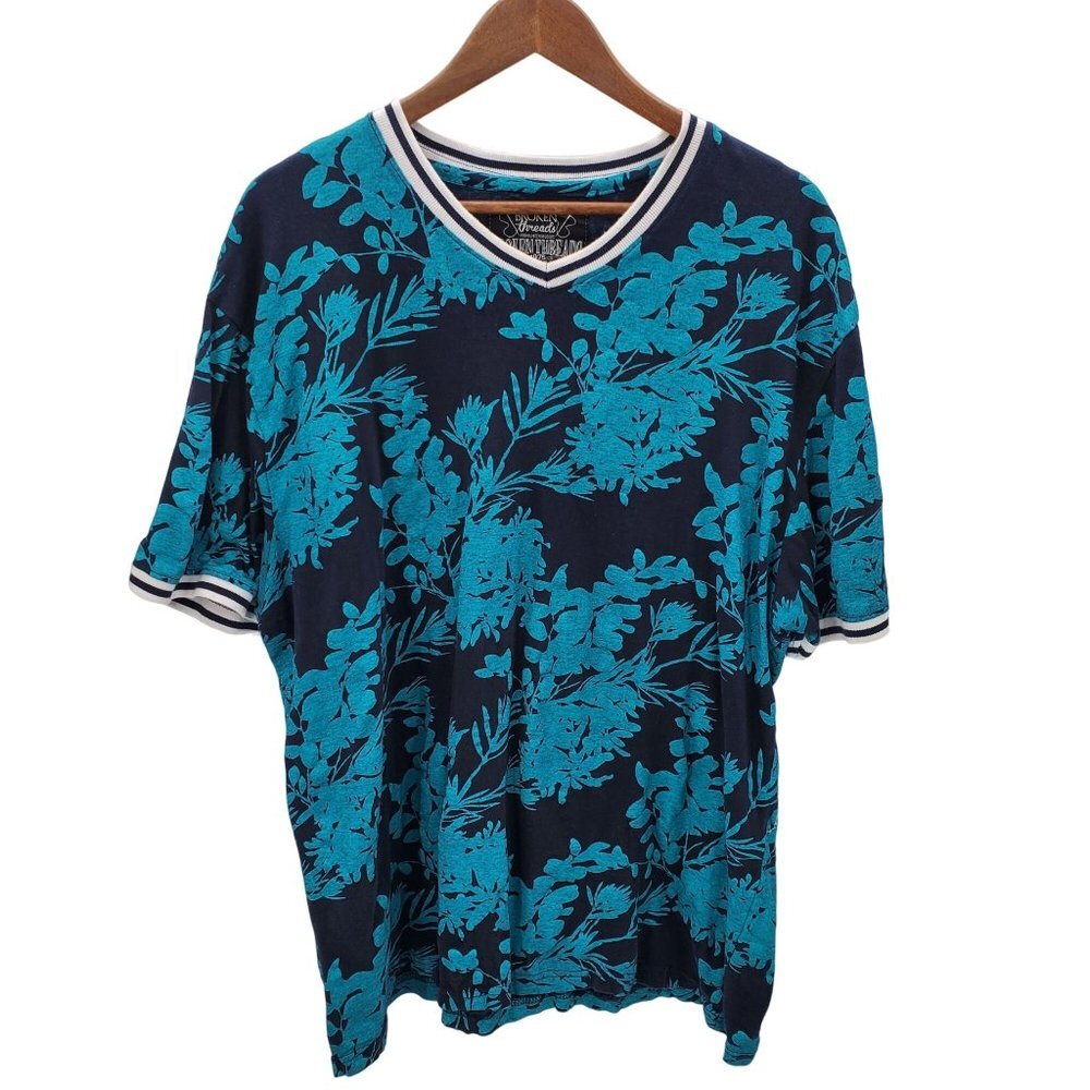 Broken Threads Womens Hawaiian Floral Short Sleeve Shirt Top Sz 10 Blue Pullover